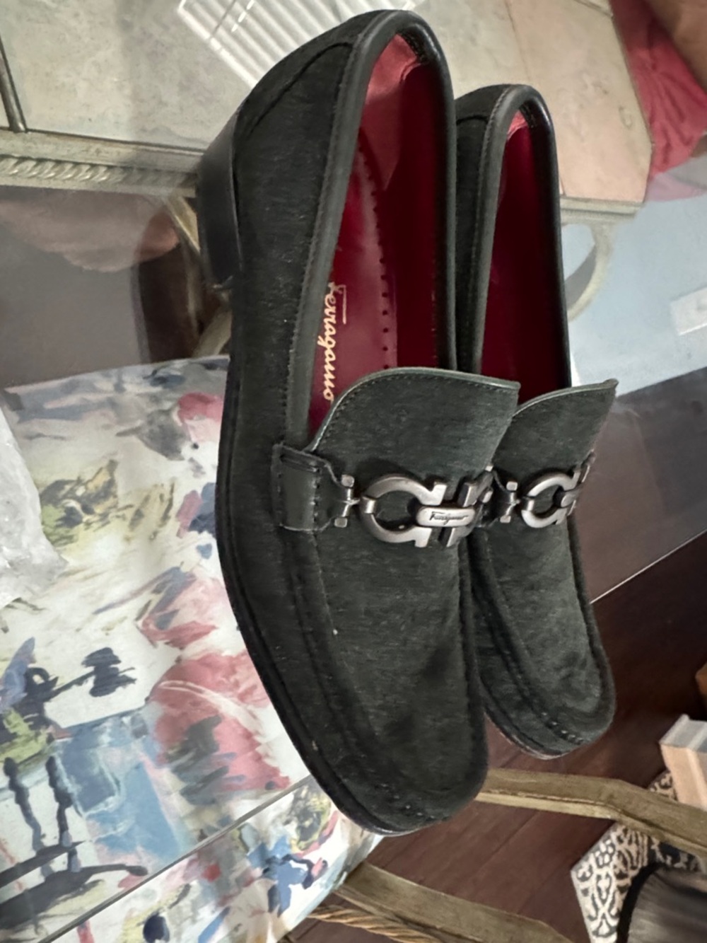 Salvatore Ferragamo Wool green  Suede Loafers 8 slim